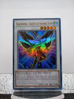 Yugioh! 3x Blackwing Gram the Shining Star BLCR-EN063 - Ultra Rare 1st ed NM 3x - Image 1