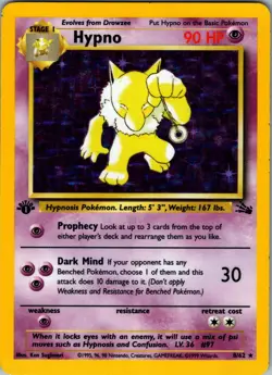 Hypno 1st Edition 8 62 Fossil Holo 1999 WOTC Pokemon Card 90HP - Image 1