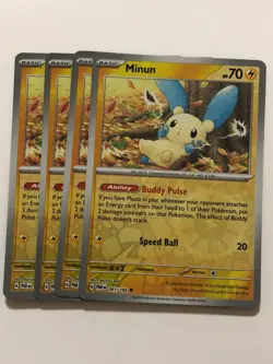 Pokemon Card Paradox Rift 4x Playset Reverse Holographic Minun 061/182 NM - Image 1