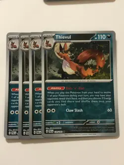 Pokemon Card Paradox Rift 4x Playset Reverse Holographic Thievul 120/182 NM - Image 1