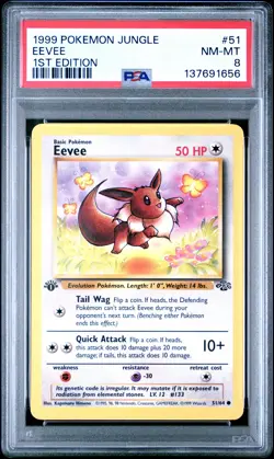 1999 POKEMON JUNGLE 1ST ED #51 EEVEE PSA 8 - Image 1