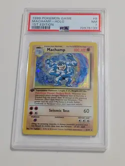 Machamp First Edition Pokemon Base Set #8 Near Mint PSA 7 - Image 1