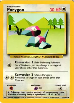 Pokemon TCG Porygon Card 39/102 Base Set Regular Uncommon LP - Image 1