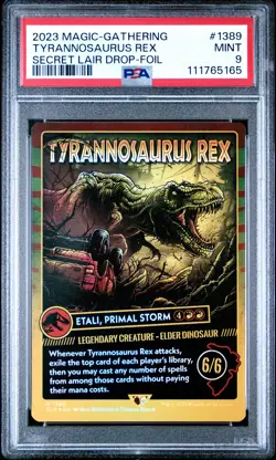 2023 MTG SECRET LAIR DROP FOIL #1389 TYRANNOSAURUS REX PSA 9 - Image 1