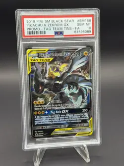 2019 POKEMON SM TAG TEAM TINS #SM168 FULL ART/PIKACHU & ZEKROM GX PSA 10 - Image 1