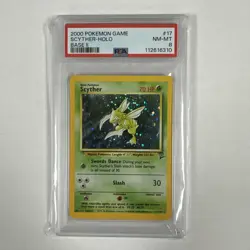 Pokemon TCG Scyther Base Set 2 17/130 Holo Unlimited Holo Rare PSA 8 - Image 1
