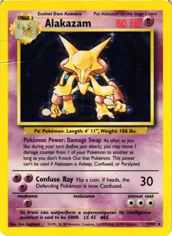 Pokemon TCG Alakazam Base Set 1/102 Holo Unlimited Holo Rare DMG - Image 1
