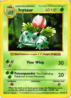 Pokemon TCG Shadowless Ivysaur Base Set 30/102 Uncommon DMG - Image 1