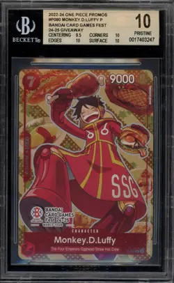One Piece CCG Monkey.D.Luffy Bandai Card Games Fest '24-25 Promo P-080 BGS 10 - Image 1