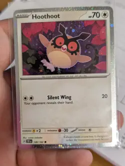 Pokemon Hoothoot 126/162 Cosmos Holo Temporal Forces With Swirl 🍥 Over Head - Image 1