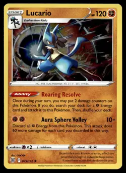 Lucario 79/172 Pokemon Card Brilliant Stars Rare Holo 120 HP Near Mint H11. - Image 1