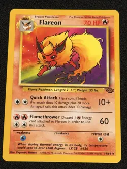 Pokemon TCG Flareon 19/64 Jungle Unlimited Non-Holo Rare Vintage LP - Image 1
