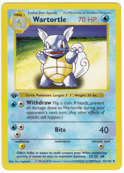 WARTORTLE 42/102 - 1st Edition SHADOWLESS - Base Set - WOTC POKEMON CARD - NM/LP - Image 1
