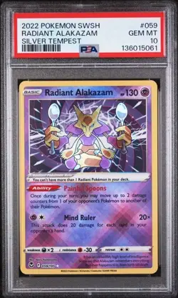 Pokemon TCG Radiant Alakazam Card 2022 #059/195 PSA 10 - Image 1