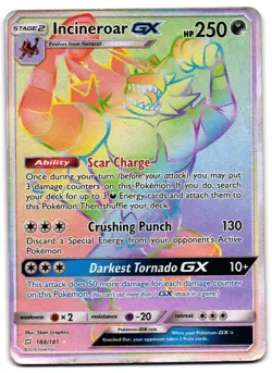 Incineroar GX 188/181 - Team Up Rare Rainbow Pokemon TCG - DMG Card - Image 1