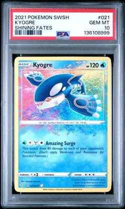 Pokemon Kyogre Amazing Rare Shining Fates 021/072 PSA 10 GEM MINT - Image 1