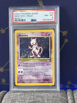 Pokemon Mewtwo 10/130 Base Set 2 Holo Rare - PSA 8 NM - MT - Image 1