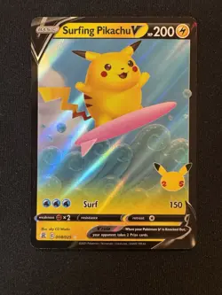 Pokemon Surfing Pikachu V Celebrations Holo 008/025 2021 English - Image 1