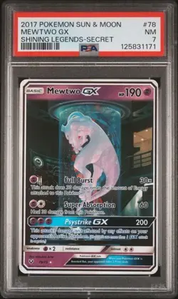 2017 Pokemon Sun and Moon Shining Legends Secret Rare Mewtwo Gx #78 PSA 7 - Image 1