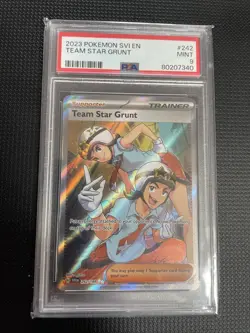 Pokemon TCG Team Star Grunt Scarlet Violet Holo Ultra Rare Card 242/198 PSA 9 - Image 1