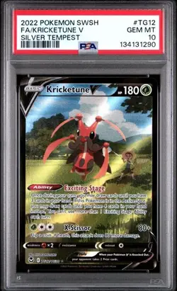 2022 Pokemon FA/Kricketune V #TG12 Silver Tempest Full Art Holo PSA 10 Gem Mint - Image 1