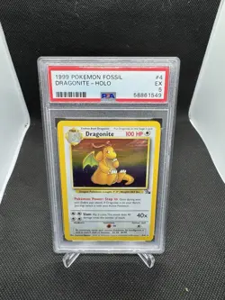1999 Pokemon Fossil Dragonite Holo #4 PSA 5 EX - Wizards of the Coast Vintage - Image 1