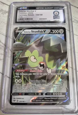 CGC WORLD RECORD AUTH * Galarian Stunfisk V 128/189 Darkness Ablaze Holo Pokemon - Image 1