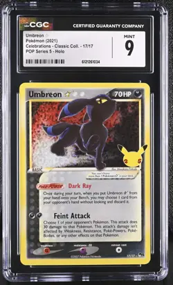 CGC 9 Umbreon Gold Star 17/17 Pokemon Celebrations: Classic Collection Holo - Image 1