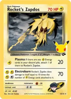 Rocket's Zapdos (#15/132) - SWSH - Celebrations - Classic Collection NM Pokemon - Image 1