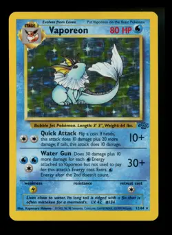 HOLOBLEED Vaporeon 12/64 Jungle 1999 Holo Rare WOTC Pokemon Card TCG - Image 2