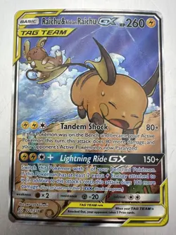Pokemon TCG Raichu and Alolan Raichu GX Tag Team Ultra Rare Card #221/236 - Image 1