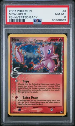 2007 Pokemon Pop Series 5 Mew Holo Inverted Back #3 Swirl PSA 8 + HOLO BLEED - Image 1