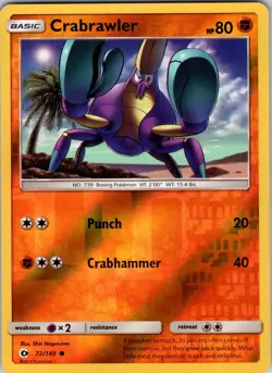 Crabrawler 72/149 SM Base Set Pokemon TCG LP Reverse Holo - Image 1