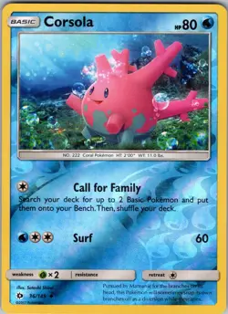 Corsola 36/149 SM Base Set Pokemon TCG LP-NM - Image 1