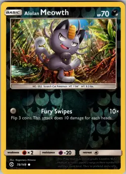 Alolan Meowth 78/149 SM Base Set Pokemon TCG LP-NM - Image 1
