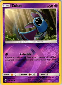 Zubat 54/149 SM Base Set Pokemon TCG NM Reverse Holo - Image 1