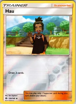 Hau 120/149 SM Base Set Pokemon TCG NM Reverse Holo - Image 1