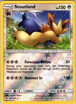 Stoutland 105/149 SM Base Set Pokemon TCG NM Reverse Holo - Image 1