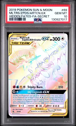 Pokemon Moltres & Zapdos & Articuno GX 69/68 Secret Rare SM Hidden Fates PSA 10 - Image 1