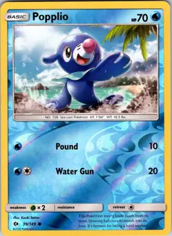 Popplio 39/149 SM Base Set Pokemon TCG NM Reverse Holo - Image 1