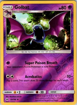 Golbat 55/149 SM Base Set Pokemon TCG NM Reverse Holo - Image 1