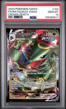 2023 POKEMON SWORD & SHIELD CROWN ZENITH #102 FULL ART/RAYQUAZA VMAX PSA 10 - Image 1