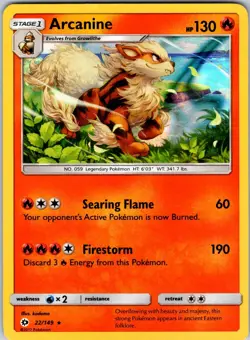 Arcanine 22/149 SM Base Set Pokemon TCG LP Holo - Image 1