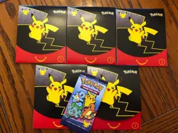 2021 MCDONALDS POKEMON 25TH ANNIV. CARDS / TOYS - BLACK #2 - 5 PACKS + PIKACHU - - Image 1