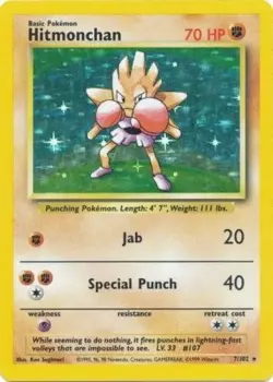Moderately Played Hitmonchan - 7/102 - Holo Rare - Unlimited Edition Pokemon Bas - Image 1