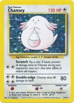 Moderately Played Chansey - 3/102 - Holo Rare - Unlimited Edition Pokemon Base S - Image 1