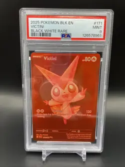 2025 POKEMON BLK EN-BLACK BOLT BLACK WHITE RARE #171 VICTINI PSA 9 - Image 1