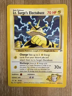 Lt. Surge's Electabuzz 6/132 Unlimited Holo Rare Gym Heroes Pokemon WOTC MP - Image 1