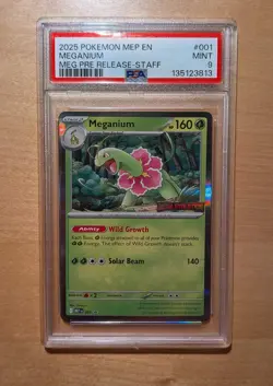2025 POKEMON MEP EN-ME BLACK STAR PROMO | MEGANIUM STAFF STAMPED #001 PSA 9 - Image 1