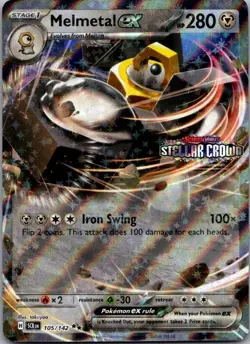 Pokemon TCG Melmetal ex Stellar Crown Stamped Double Rare 105/142 LP - Image 1